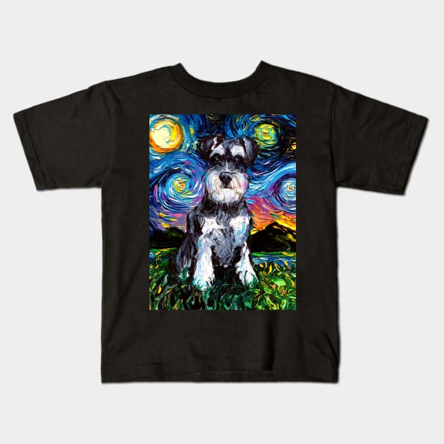 Schnauzer Night Kids T-Shirt by sagittariusgallery